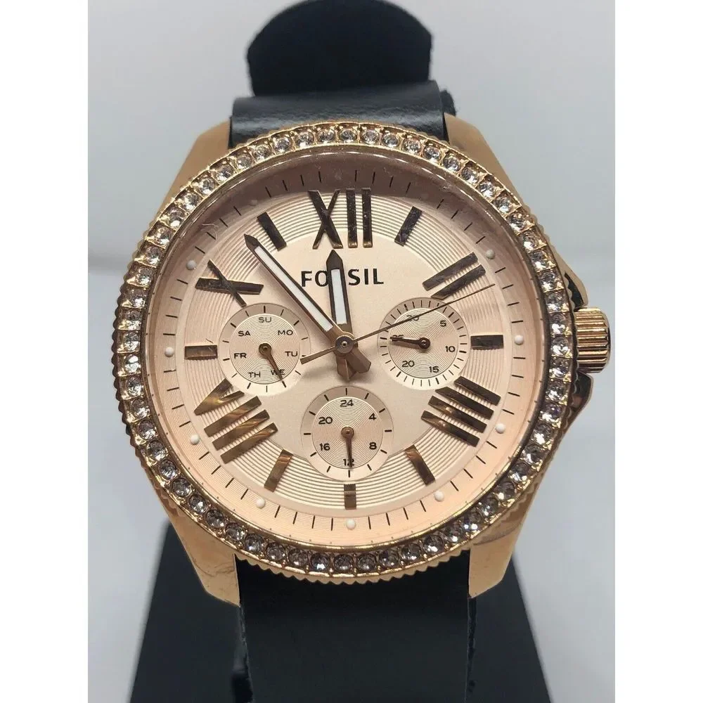 Fossil AM4483 Women's Black Leather Analog Dial Quartz Genuine Wrist Watch RK390